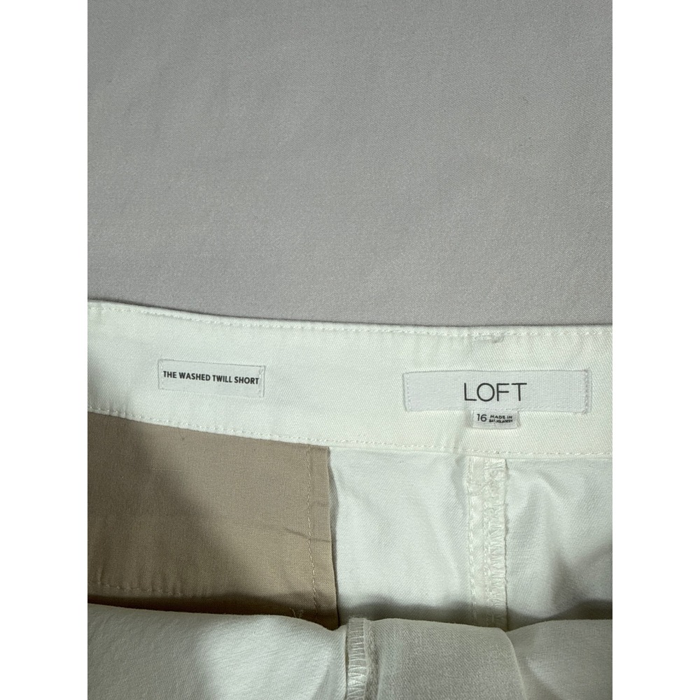 LOFT Women White The Washed Twill Shorts Size 16 Mid Rise Stretch Cotton Casual - Picture 2 of 6